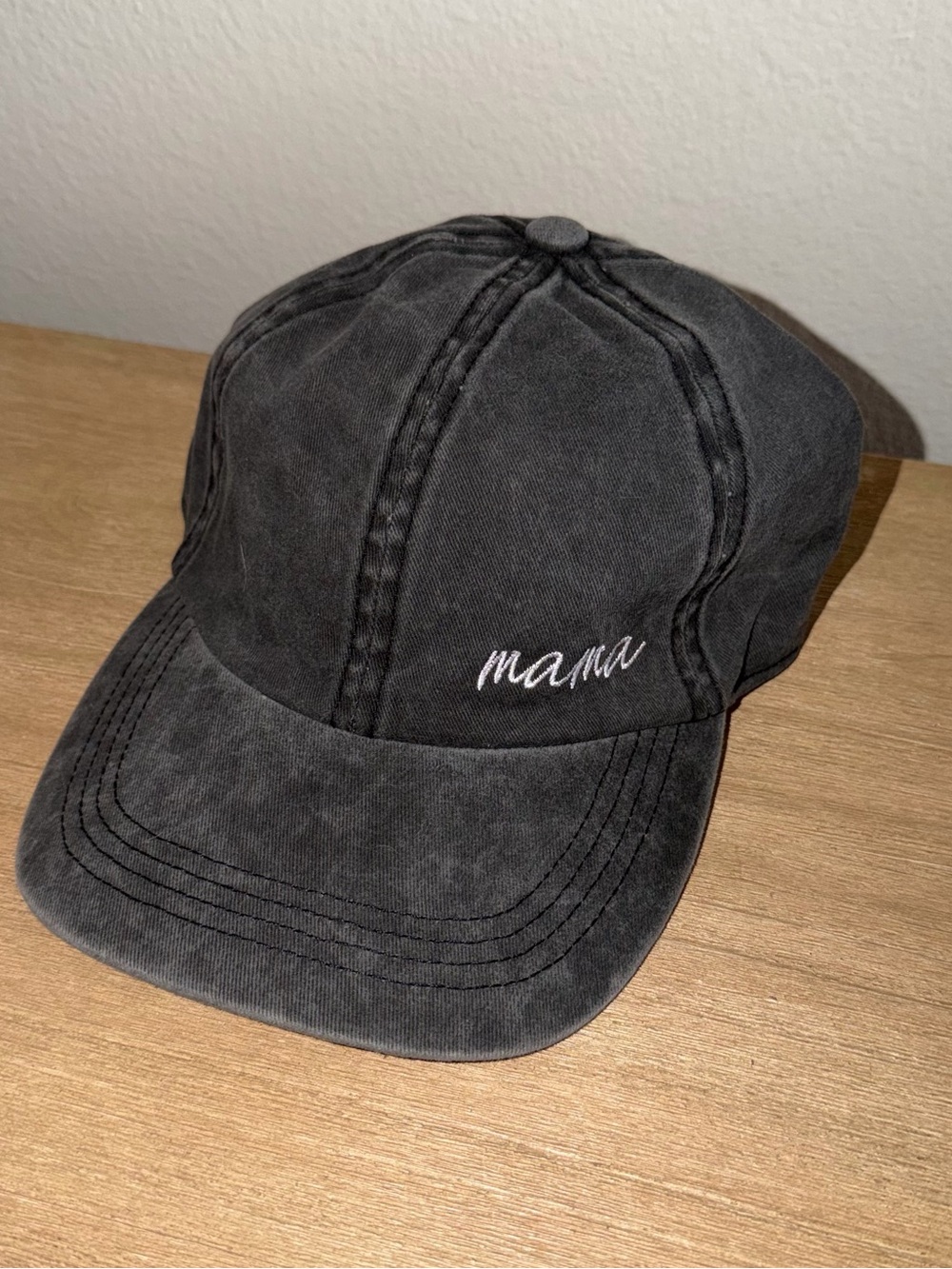 Brand New Mama Embroidered Washed Black Baseball Cap